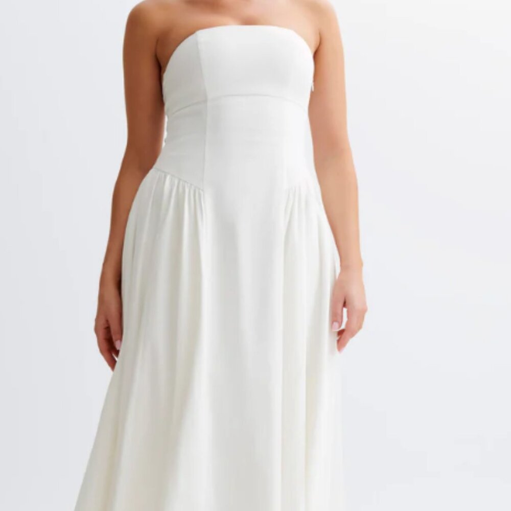 Carmele Cotton Gathered Midi Dress - White
